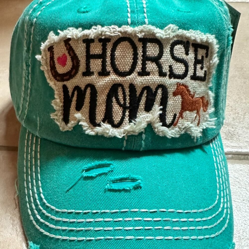NWT KBETHOS Distressed Turquoise Horse Mom Baseball Cap with Adjustable closure